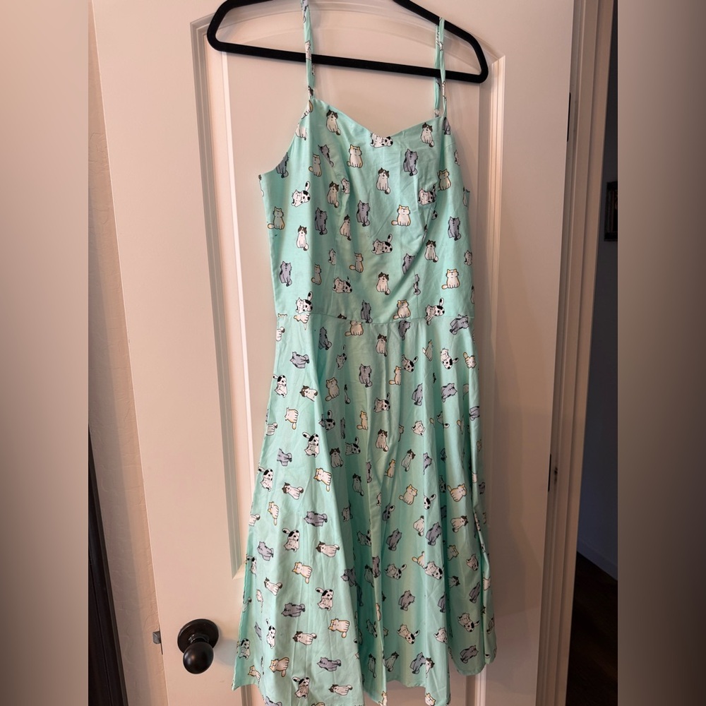 Mint Green Dress with Cat Print